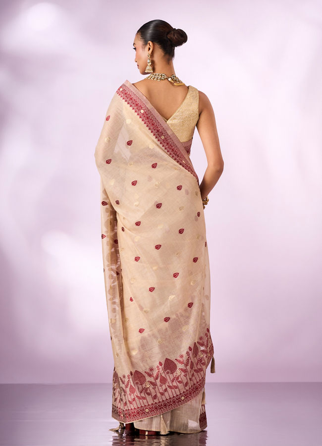 Mohey Women Red Silk Saree with Weave Design