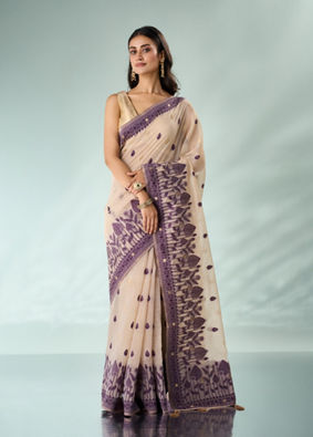 Mohey Women Purple Silk Saree with Weave Detail