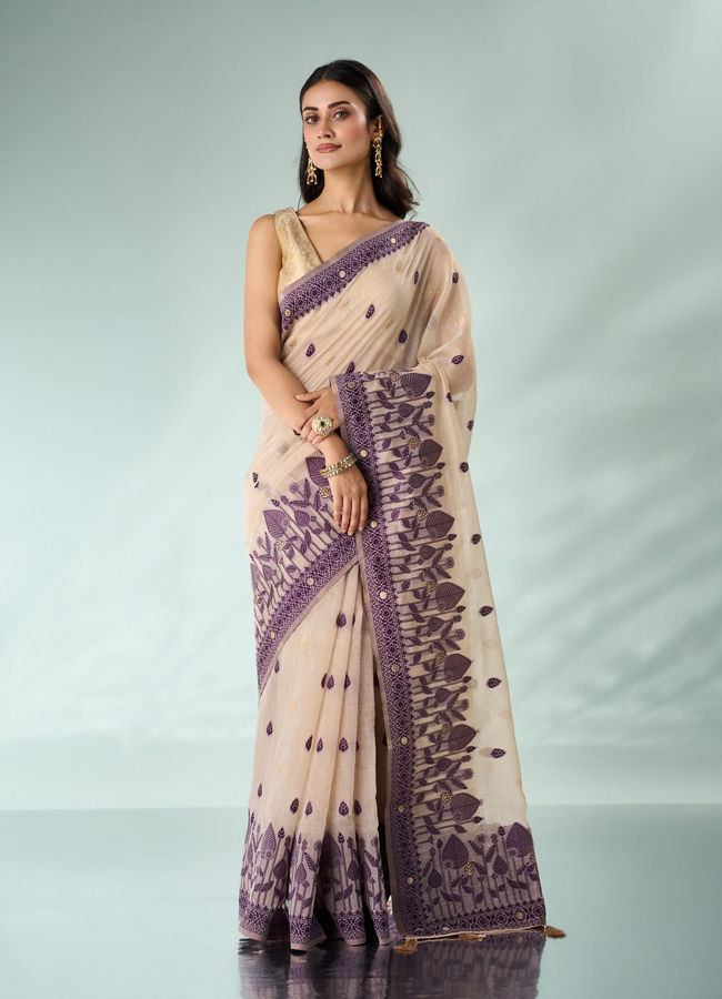 Mohey Women Purple Silk Saree with Weave Detail