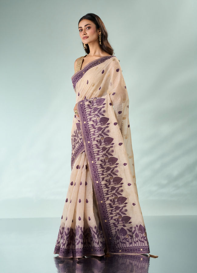 Mohey Women Purple Silk Saree with Weave Detail