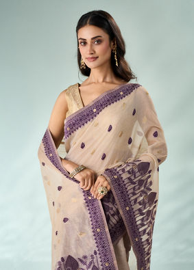 Mohey Women Purple Silk Saree with Weave Detail