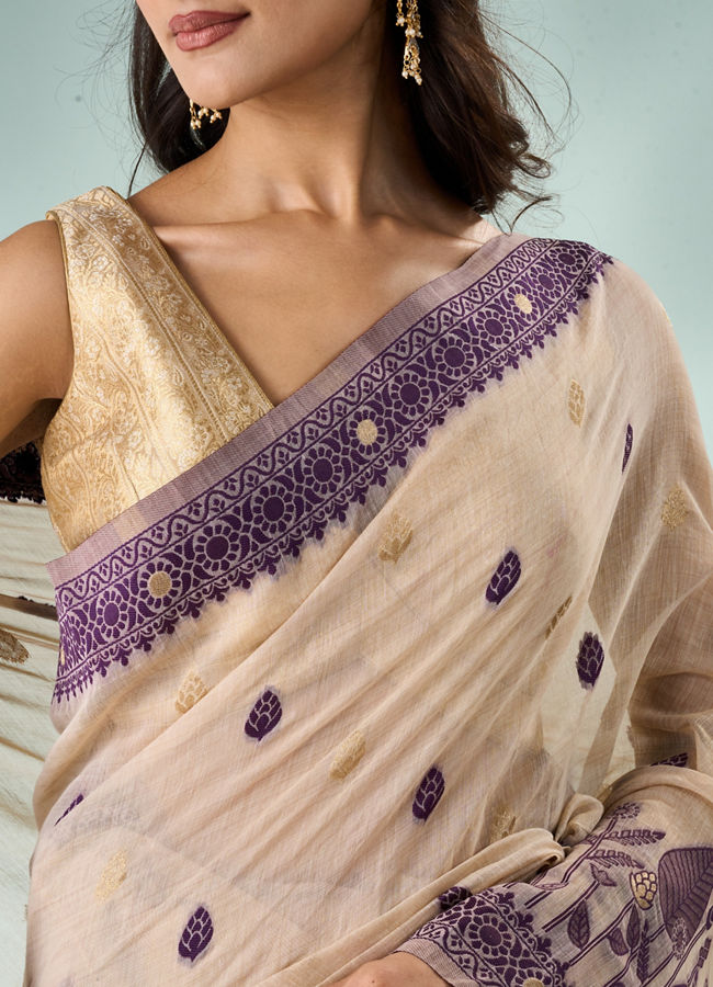 Mohey Women Purple Silk Saree with Weave Detail