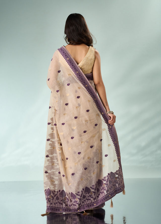 Mohey Women Purple Silk Saree with Weave Detail