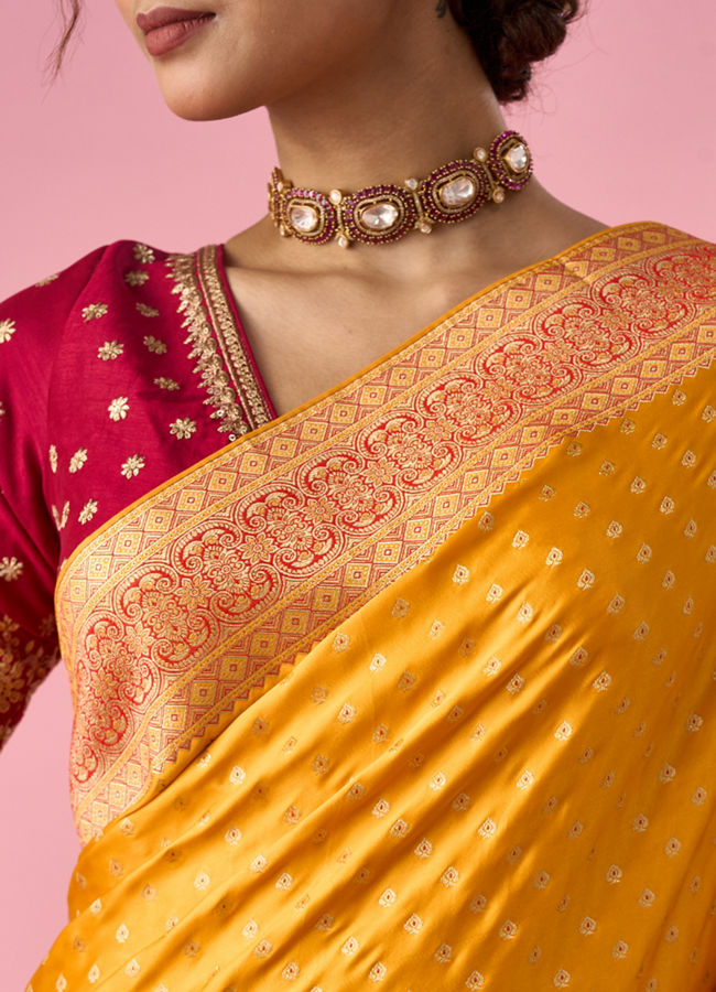Mohey Women Mustard Yellow Silk Banarasi Saree with Weave Design