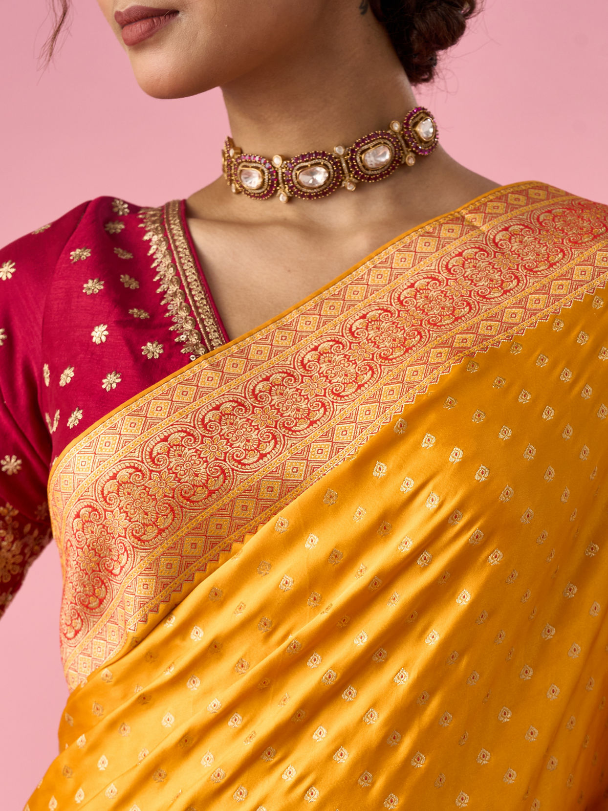 Mohey Women Mustard Yellow Silk Banarasi Saree with Weave Design
