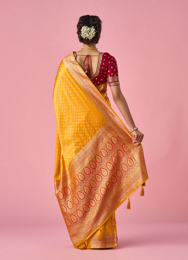 Mohey Women Mustard Yellow Silk Banarasi Saree with Weave Design