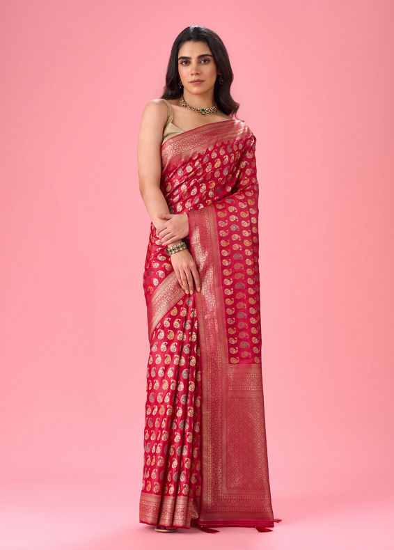 Mohey Women Ravishing Rani Pink Saree