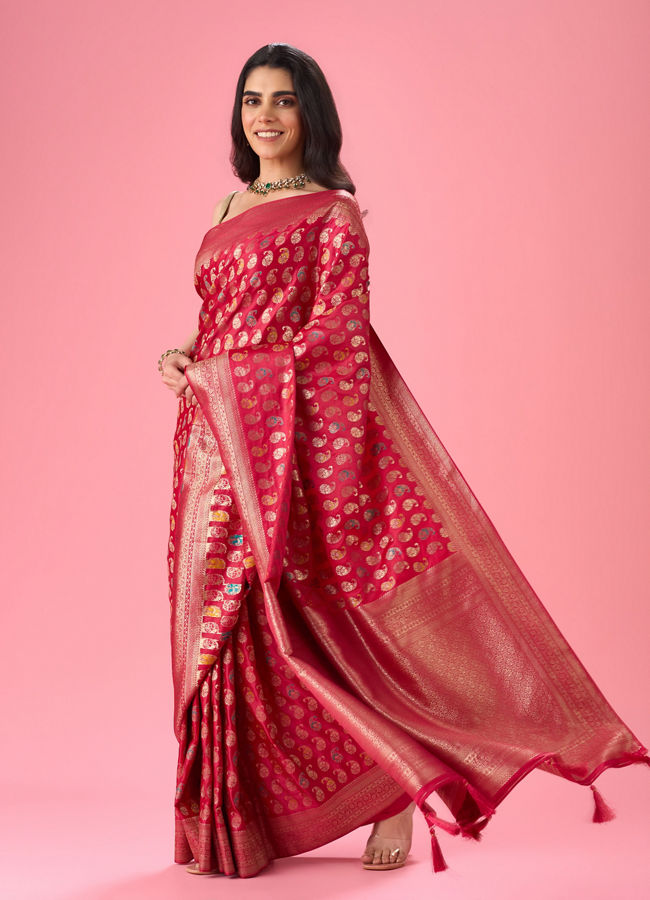 Mohey Women Ravishing Rani Pink Saree