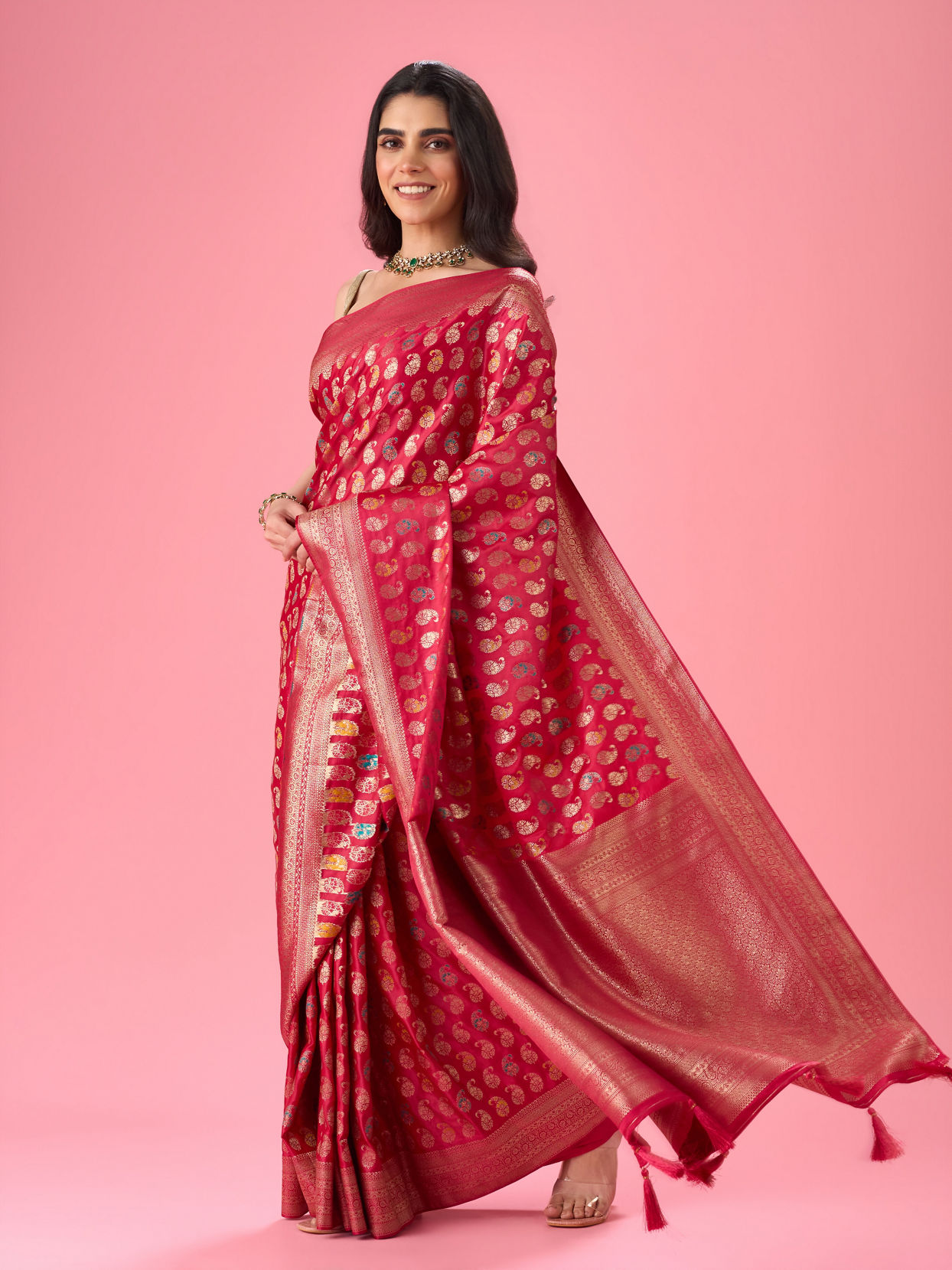 Mohey Women Ravishing Rani Pink Saree