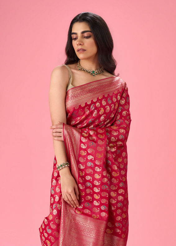 Mohey Women Ravishing Rani Pink Saree
