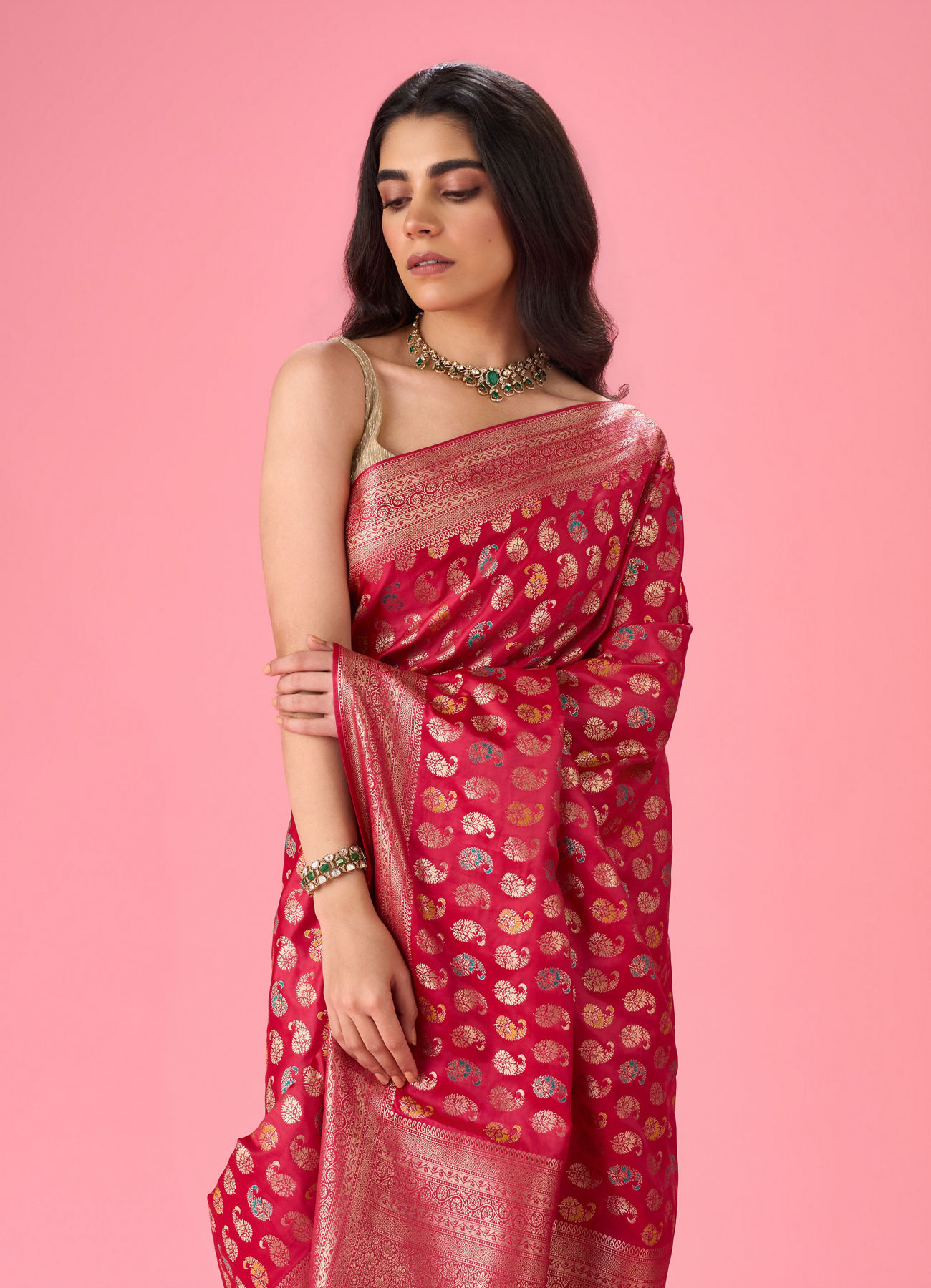 Mohey Women Ravishing Rani Pink Saree