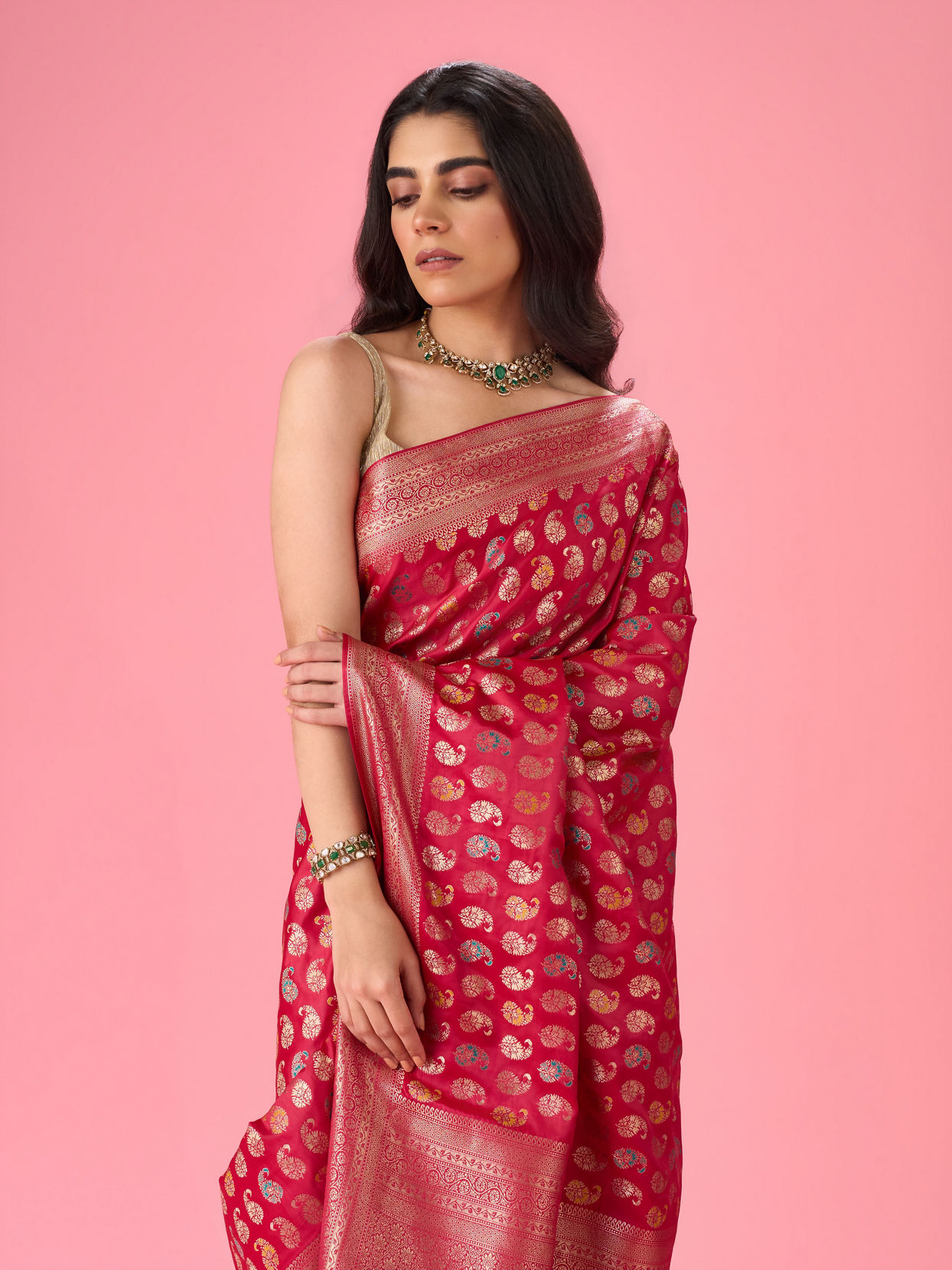 Mohey Women Ravishing Rani Pink Saree