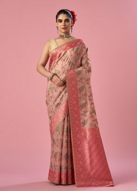 Mohey Women Pink Art Silk Saree with Weave Design