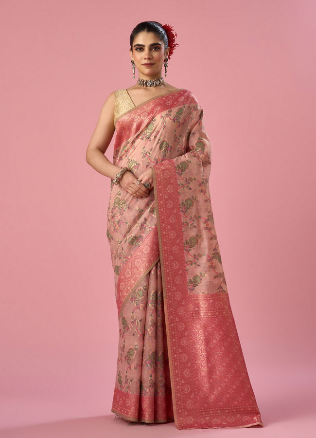 Mohey Women Pink Art Silk Saree with Weave Design