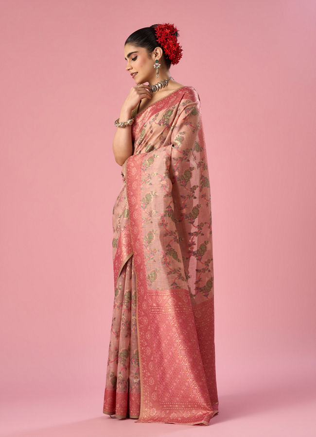 Mohey Women Pink Art Silk Saree with Weave Design