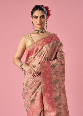 Mohey Women Pink Art Silk Saree with Weave Design
