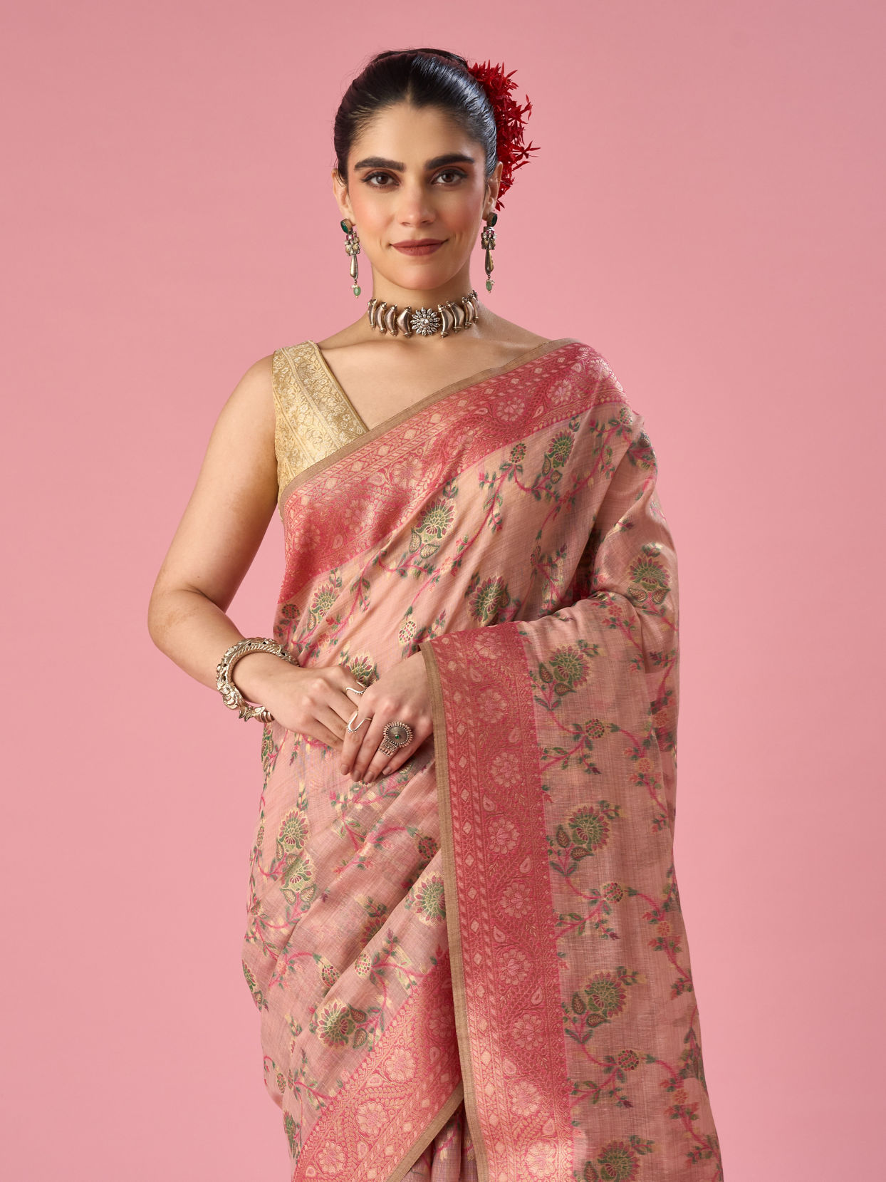 Mohey Women Pink Art Silk Saree with Weave Design