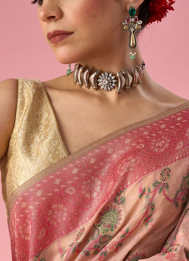 Mohey Women Pink Art Silk Saree with Weave Design