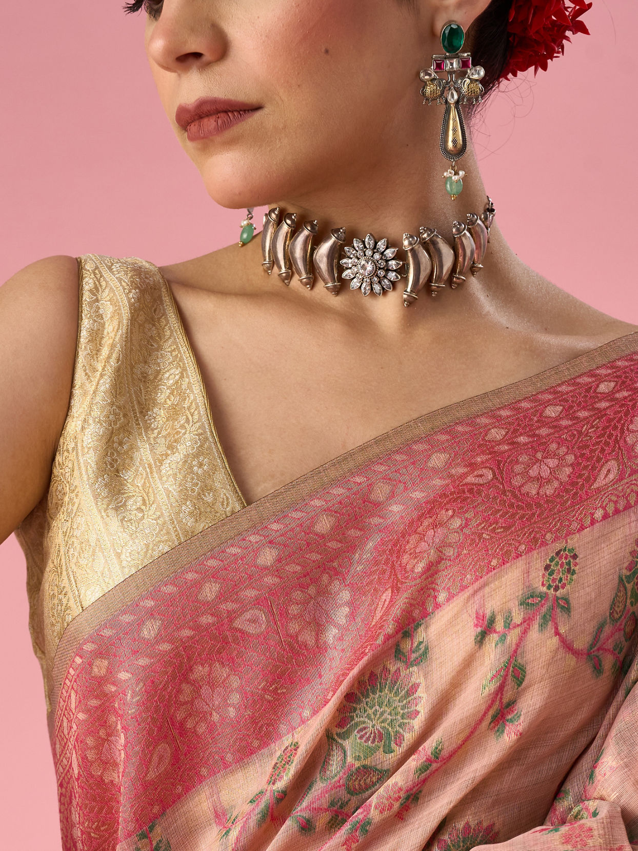Mohey Women Pink Art Silk Saree with Weave Design