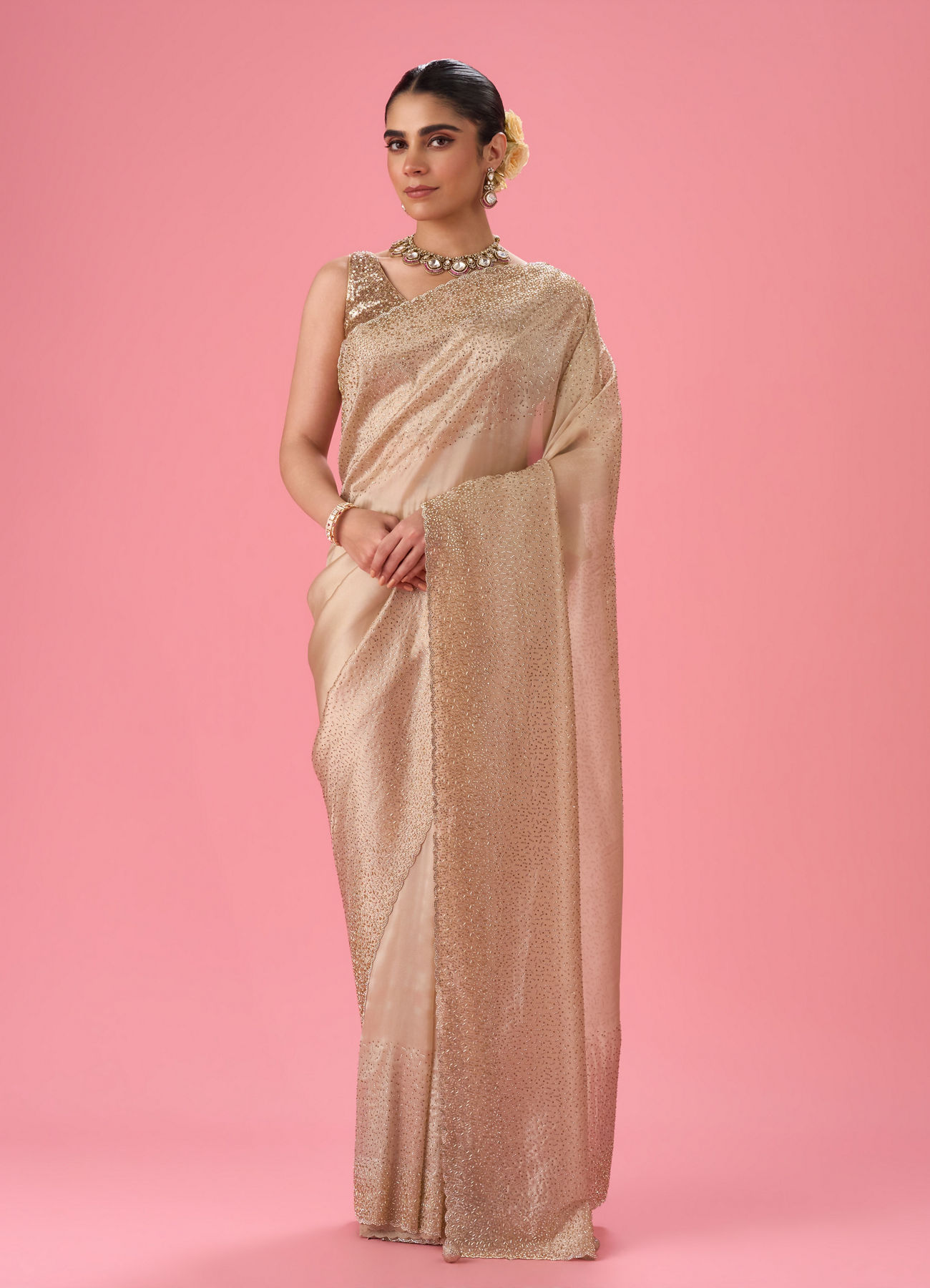 Mohey Women Elegant Purple Organza Saree