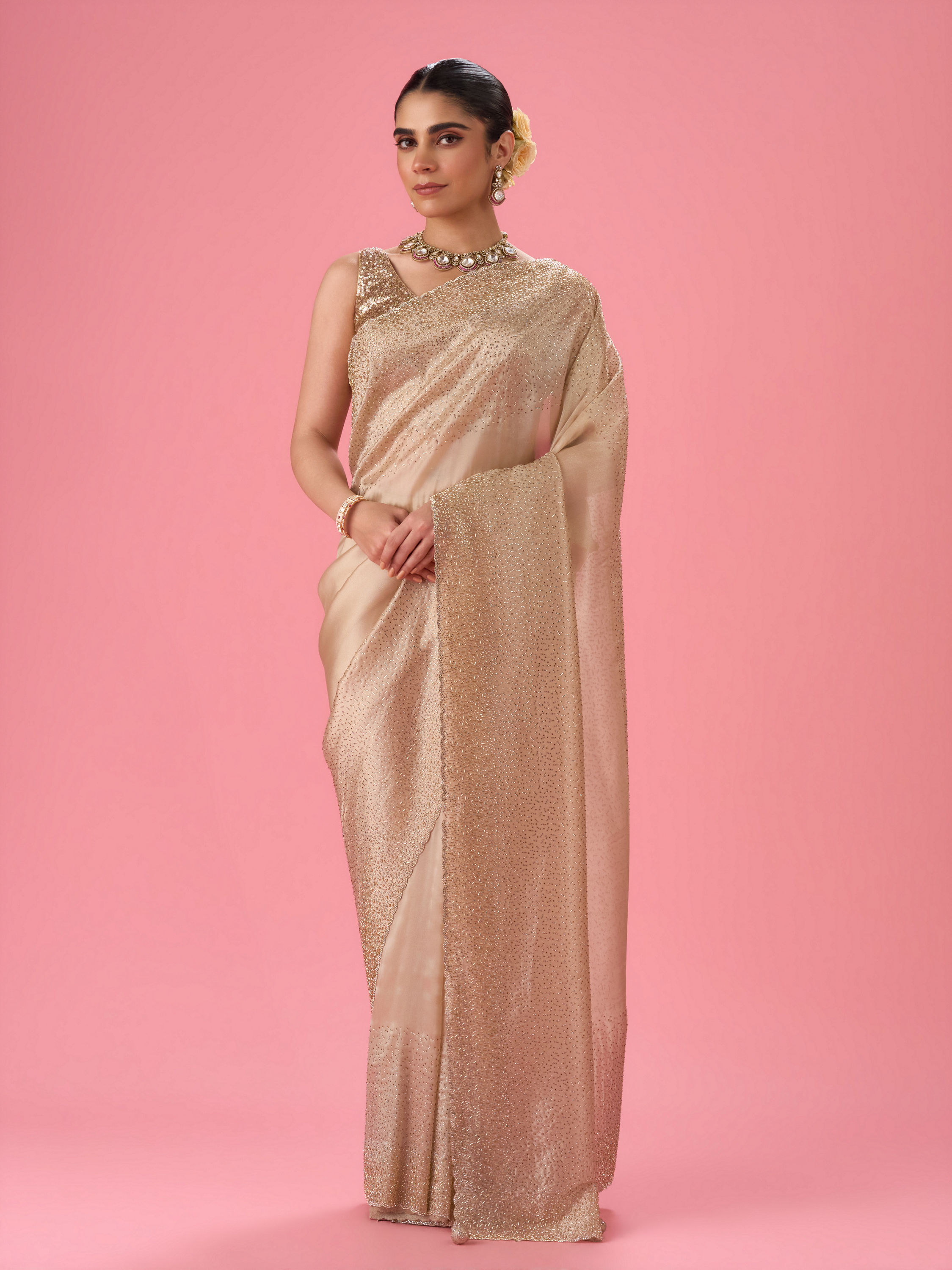 Mohey Women Elegant Purple Organza Saree