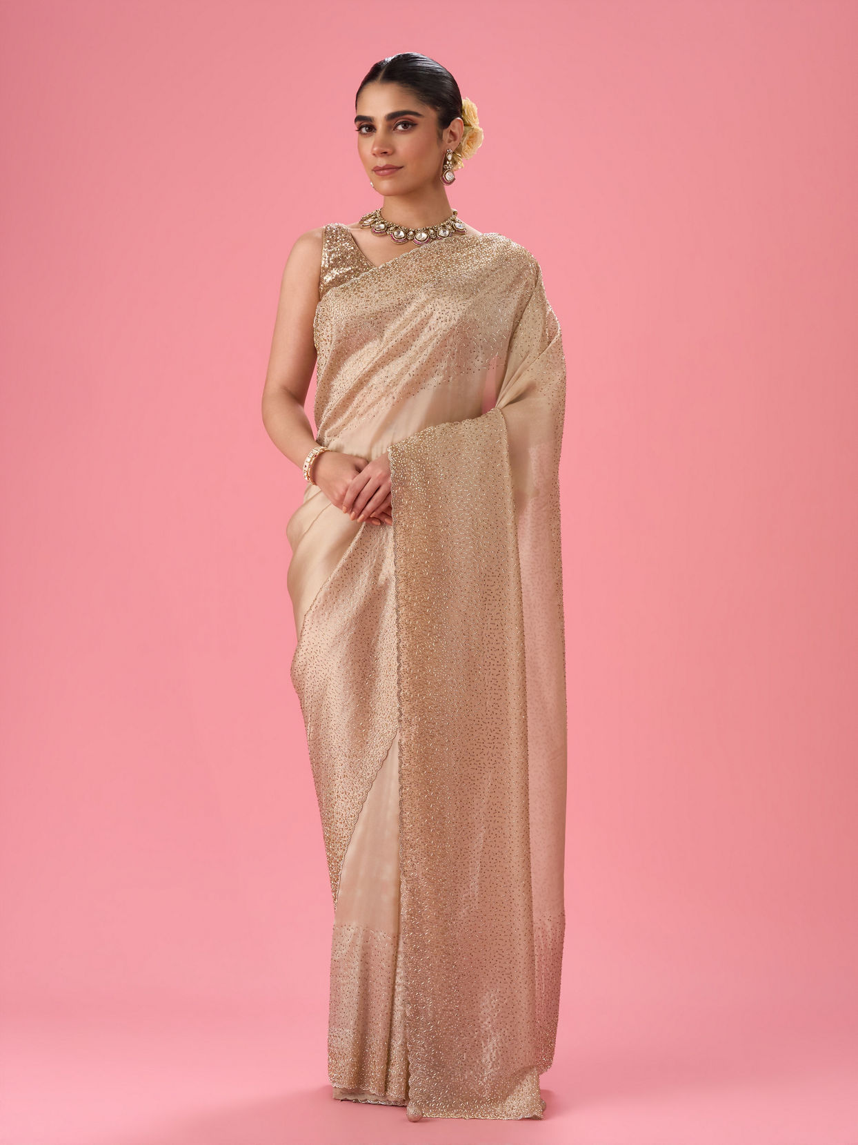Mohey Women Elegant Purple Organza Saree