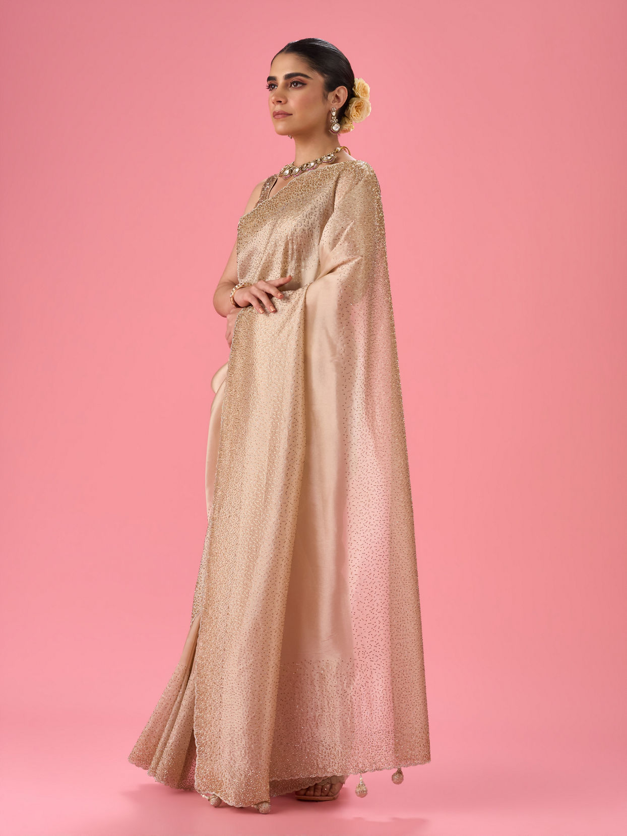 Mohey Women Elegant Purple Organza Saree