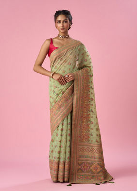 Mohey Women Green Silk Banarasi Saree with Weave Design