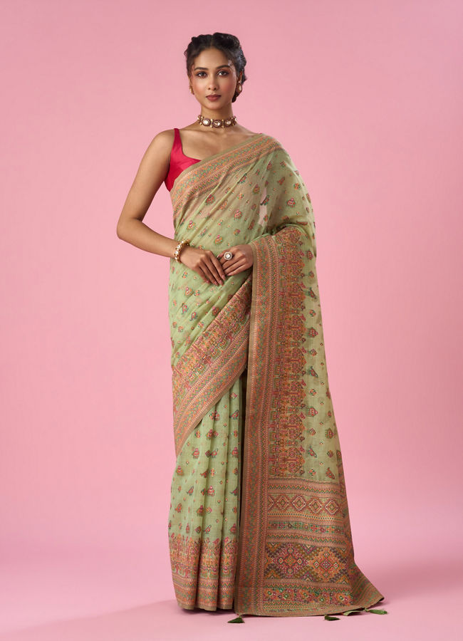 Mohey Women Green Silk Banarasi Saree with Weave Design