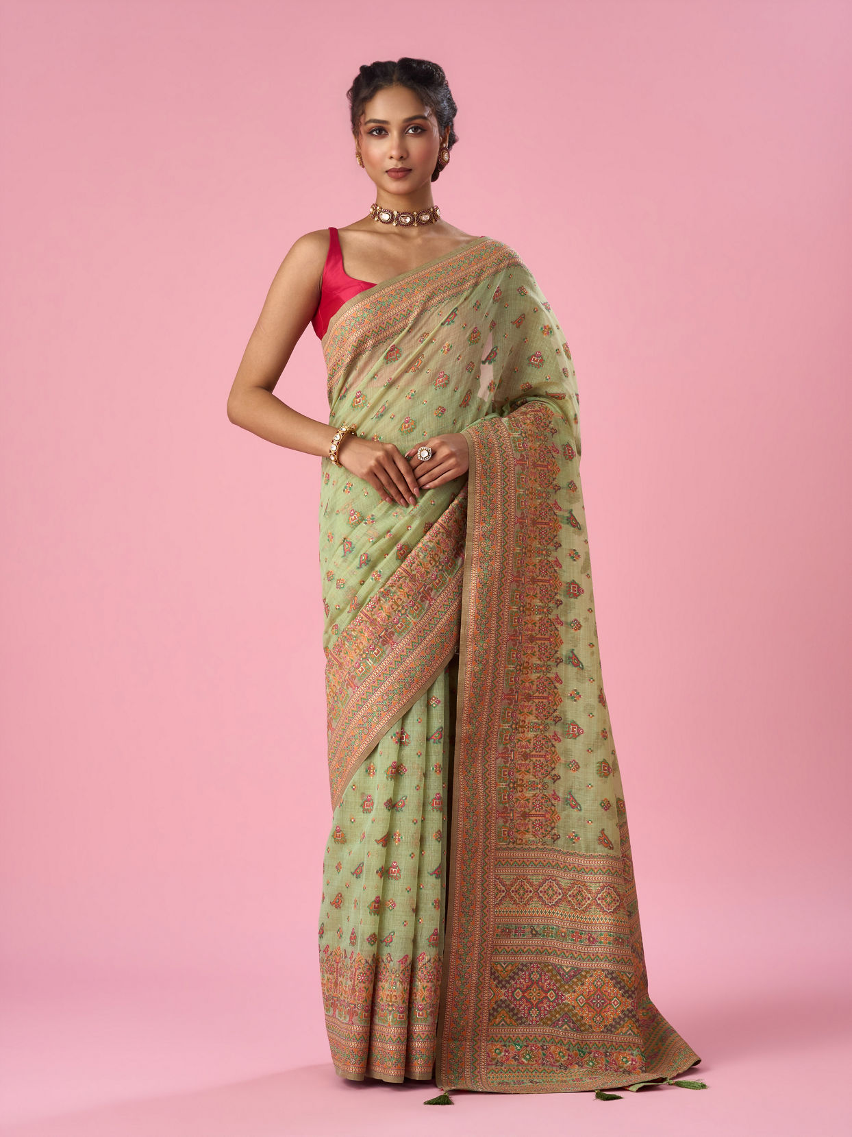 Mohey Women Green Silk Banarasi Saree with Weave Design