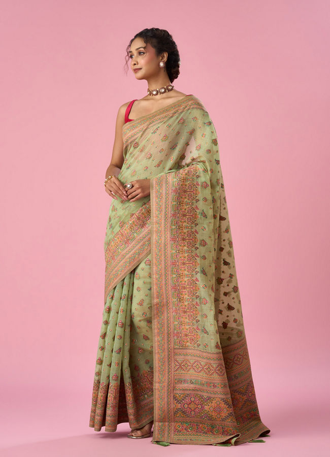 Mohey Women Green Silk Banarasi Saree with Weave Design