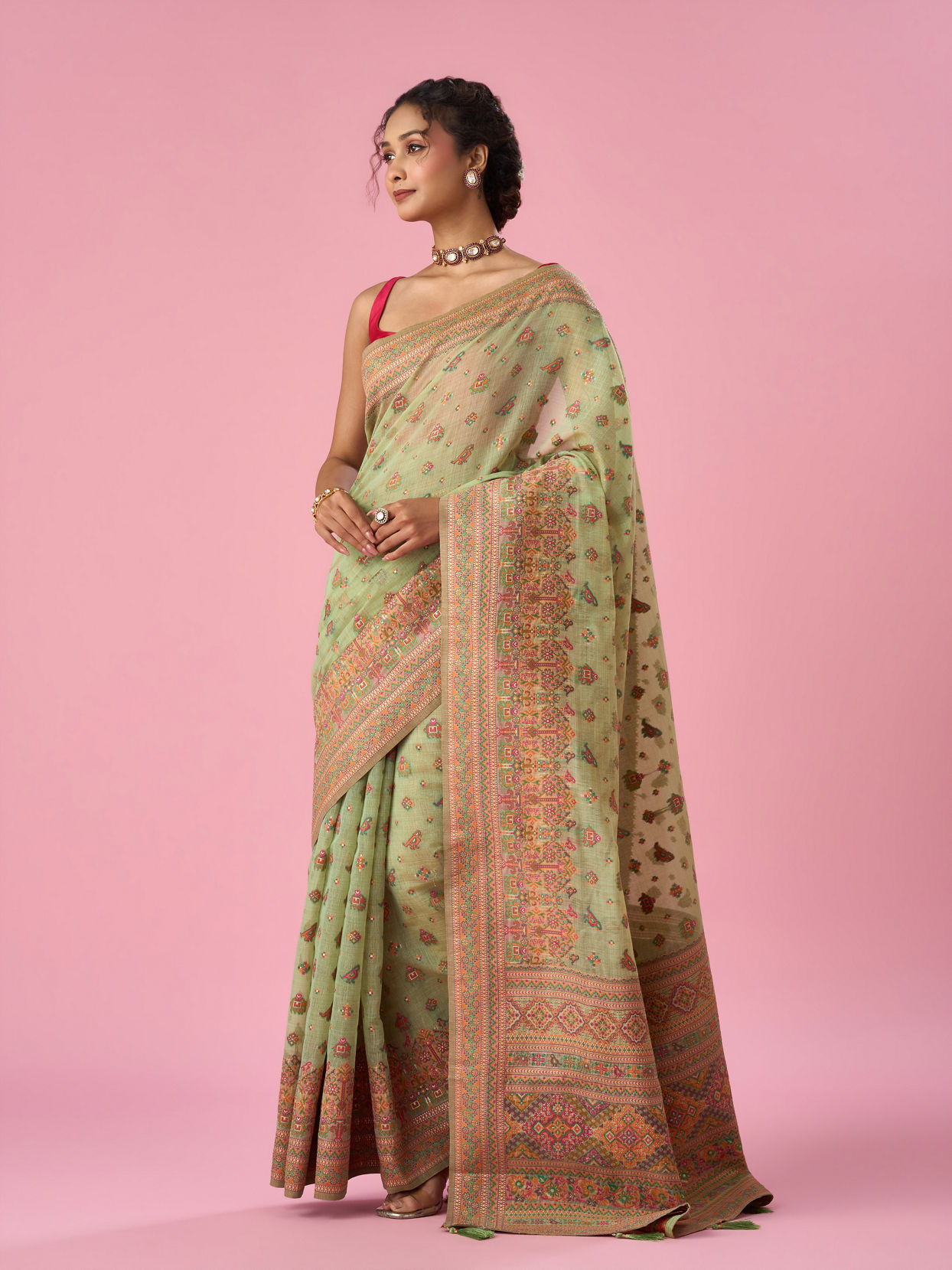 Mohey Women Green Silk Banarasi Saree with Weave Design