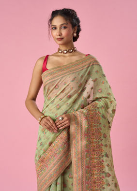 Mohey Women Green Silk Banarasi Saree with Weave Design