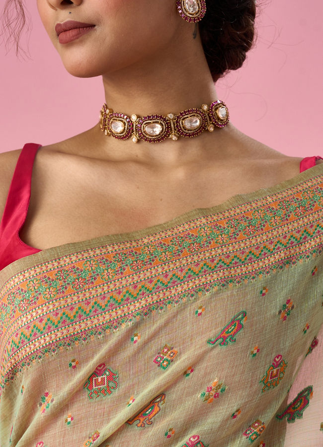 Mohey Women Green Silk Banarasi Saree with Weave Design
