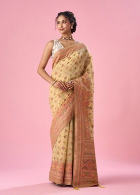 Mohey Women Light Yellow Art Silk Saree with Weave Design