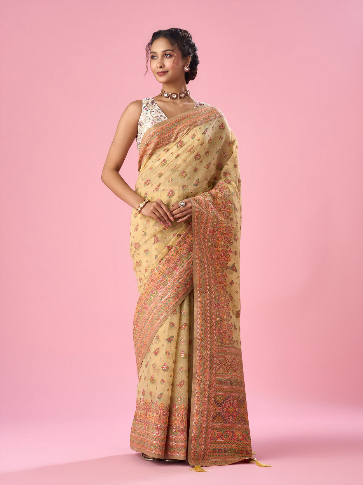 Mohey Women Light Yellow Art Silk Saree with Weave Design