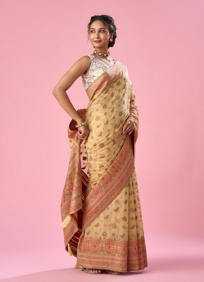 Mohey Women Light Yellow Art Silk Saree with Weave Design