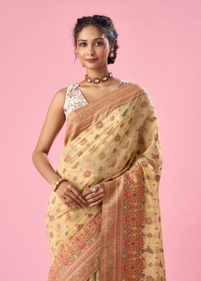 Mohey Women Light Yellow Art Silk Saree with Weave Design