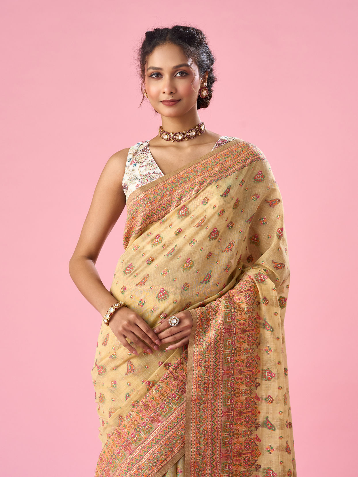 Mohey Women Light Yellow Art Silk Saree with Weave Design