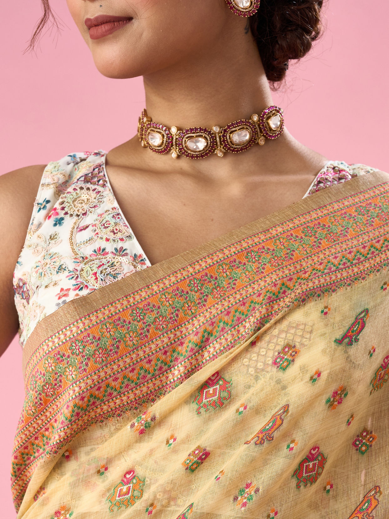 Mohey Women Light Yellow Art Silk Saree with Weave Design