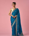 Mohey Women Blue Organza Saree with Stone Work