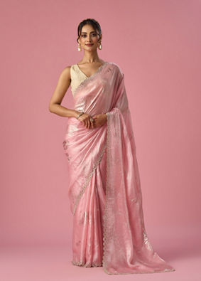 Mohey Women Pink Organza Saree with Stone Work