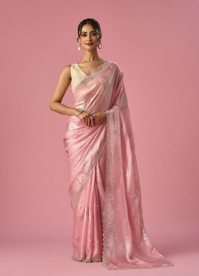 Mohey Women Pink Organza Saree with Stone Work