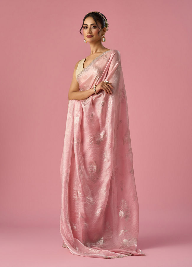 Mohey Women Pink Organza Saree with Stone Work