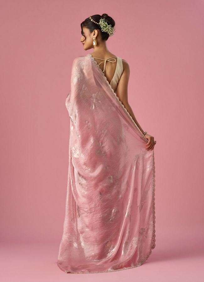 Mohey Women Pink Organza Saree with Stone Work