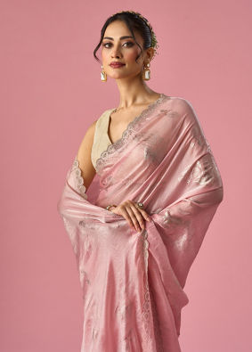 Mohey Women Pink Organza Saree with Stone Work