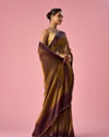 Mohey Women Gold Organza Saree with Print and Stone Work