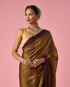 Mohey Women Gold Organza Saree with Print and Stone Work