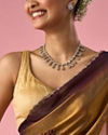 Mohey Women Gold Organza Saree with Print and Stone Work