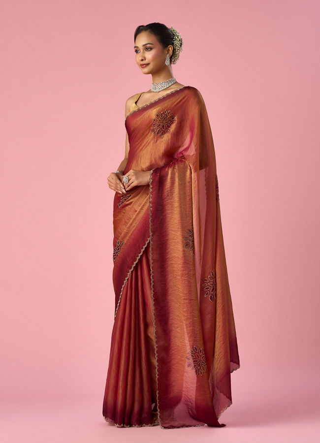 Mohey Women Pink Organza Printed Saree
